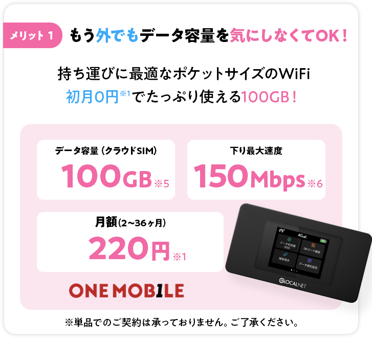 メリット1 もう外でもデータ容量を気にしなくてOK！